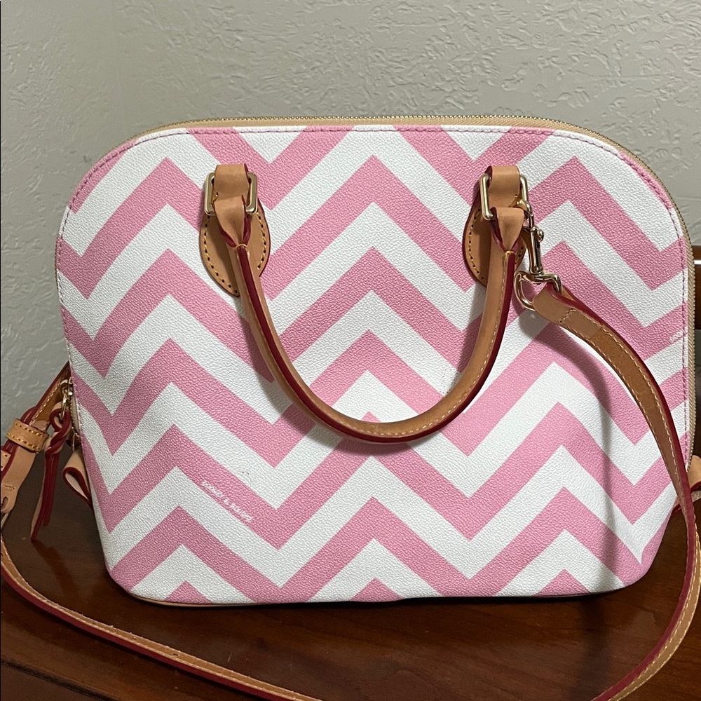 Dooney & Bourke Pink and White Chevron Satchel Set - Picture 3 of 12